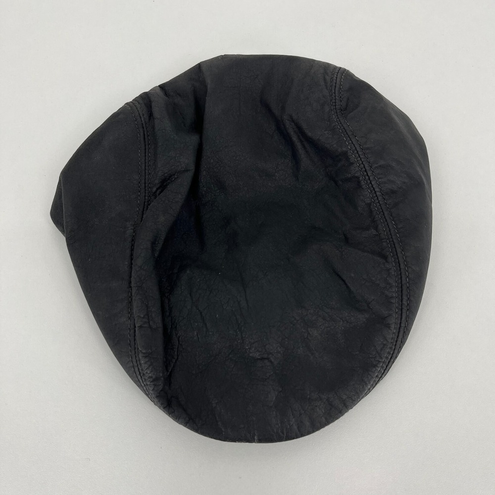 Henschel Mens Black Leather Flat Cap Ivy Newsboy Driving Hat Size Medium